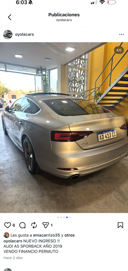 Foto de AUDI A5 A5 2.0 turbo Sportback 2018, color gris, en San Juan